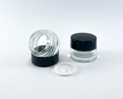 5ml round glass jar with inner lid.