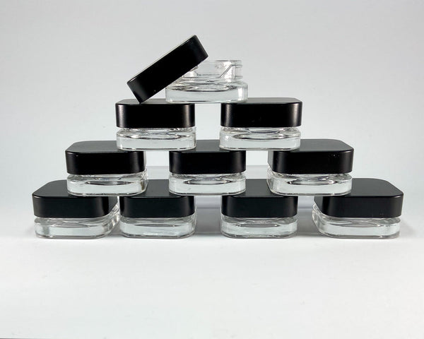 10ml square glass jar with childproof cap. Pack of 10.