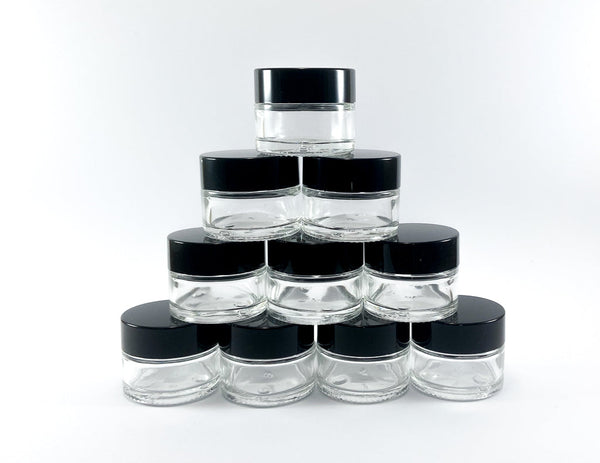 15ml round glass jar with inner lid. Pack of 10.