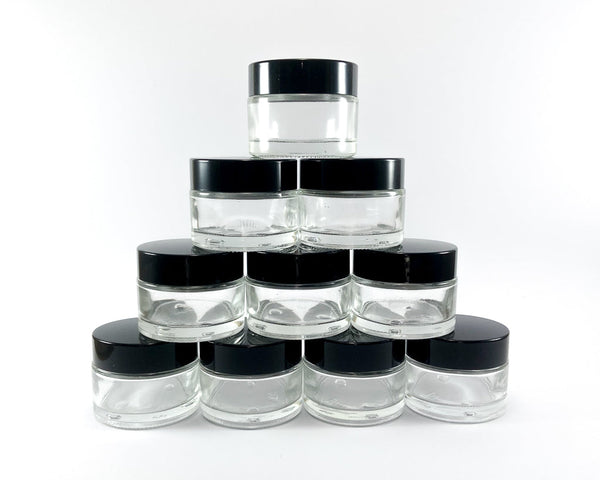 30ml round glass jar with inner lid. Pack of 10.