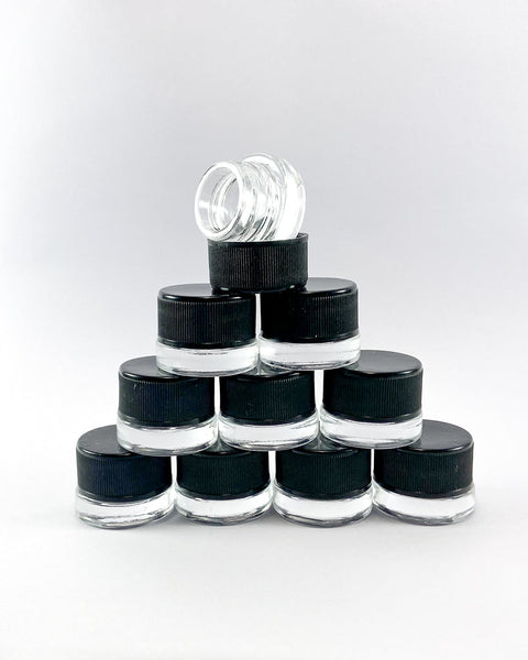 5ml round glass jar with childproof cap. Pack of 10.