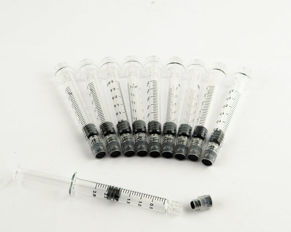 3ml borosilicate glass syringe. Pack of 10.